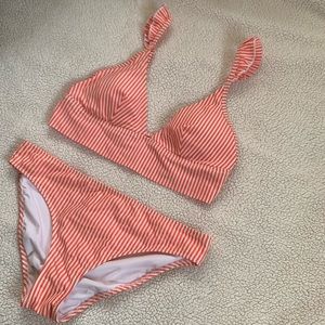 2 Piece Full Set Bathing Suit Red Stripes Bikini